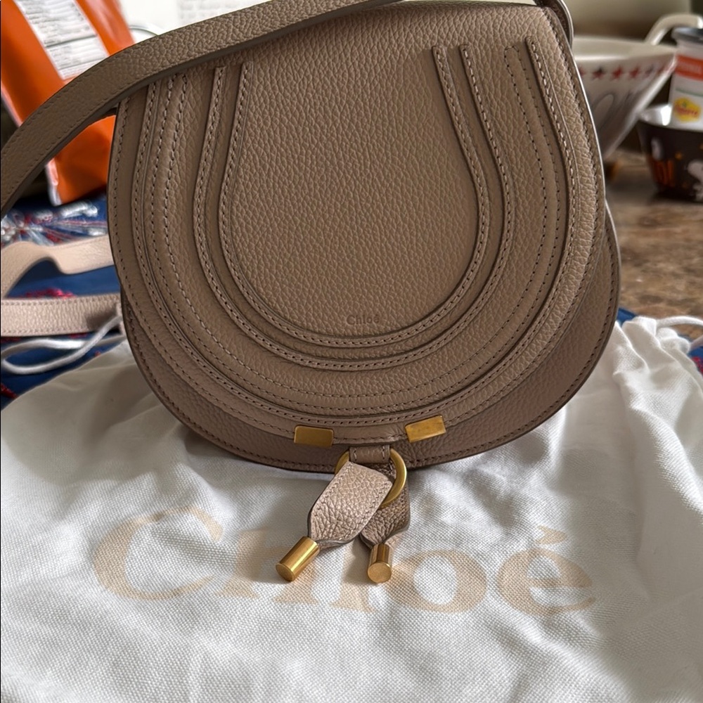 Chloe Crossbody Bag in Taupe Beige with Gold Hardware - Picture 2 of 12